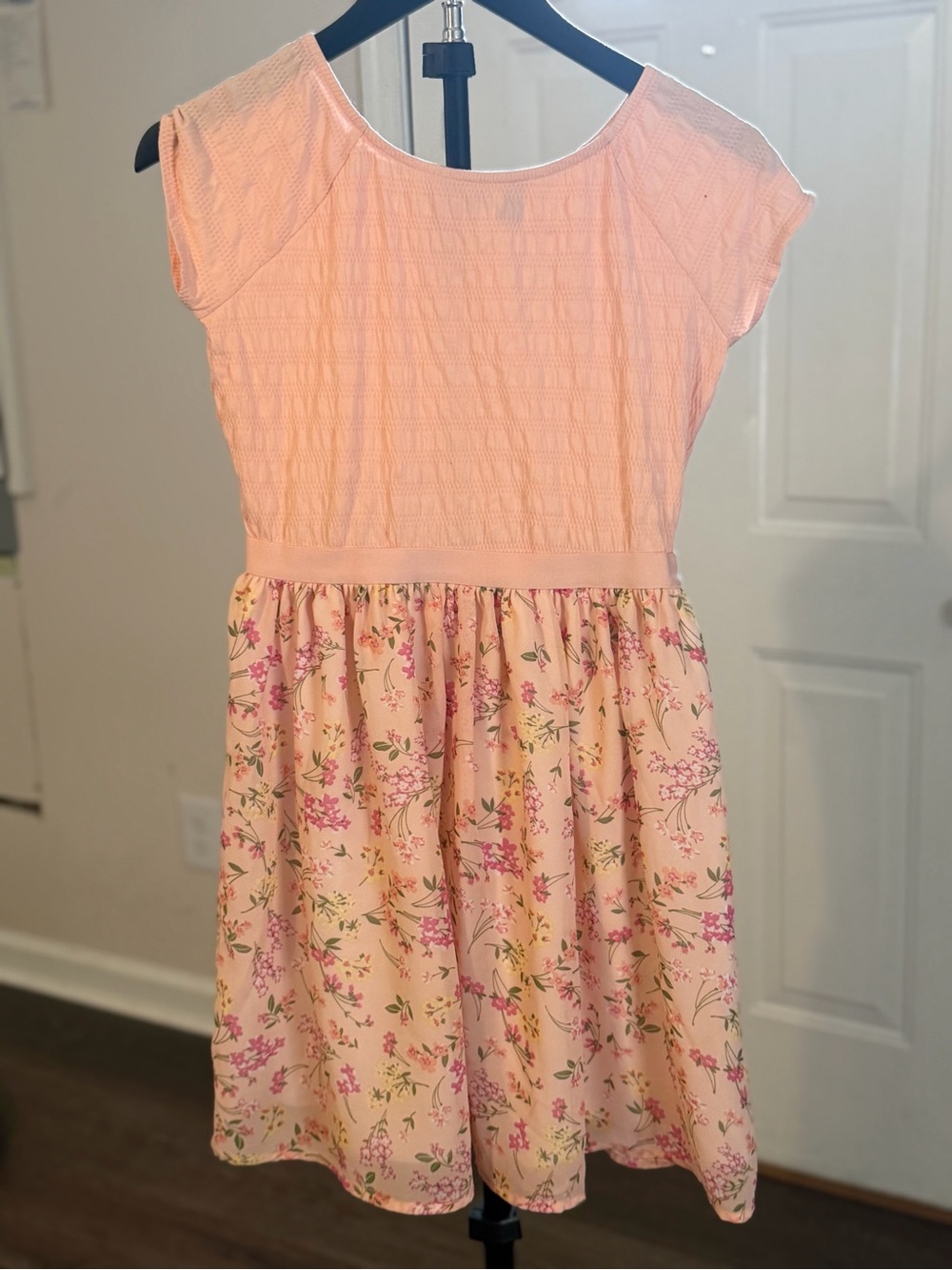 PLACE Girls Peach Floral Smocked Dress